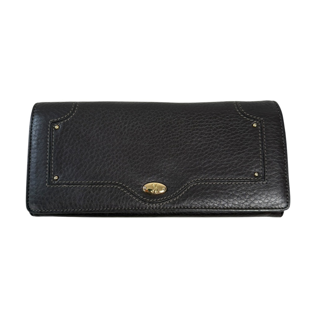 Vintage KANE M Womens Brown Leather Trifold Wallet Clutch Snap Closure Gold Tone